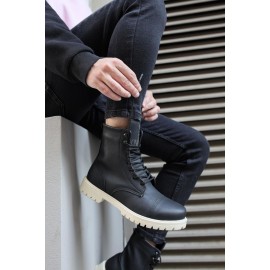 K&A Yüksek Taban Ayakkabı B-022 Siyah (Beyaz Taban)