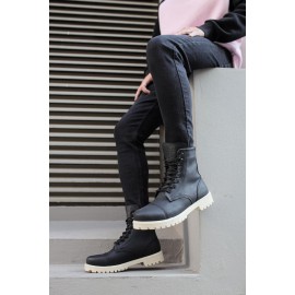K&A Yüksek Taban Ayakkabı B-022 Siyah (Beyaz Taban)